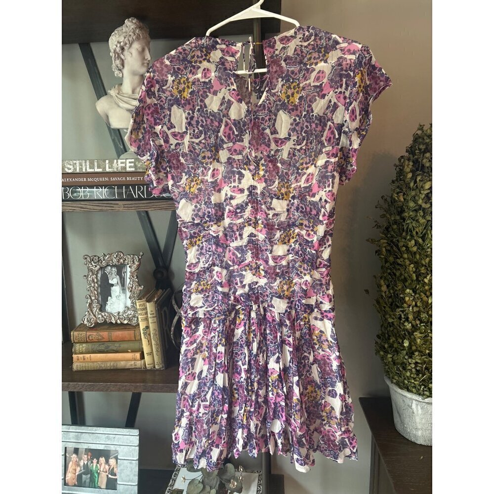 Iro Janek Patterned Chiffon Mini Dress Purple Womens Size FR 36 US 4 - Picture 9 of 11